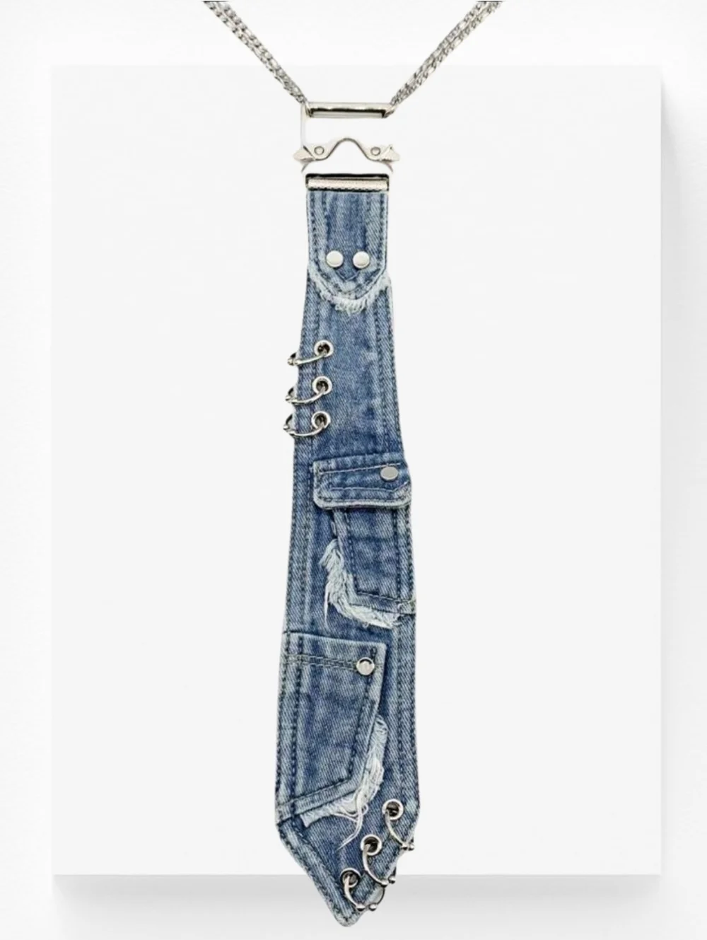 Denim Distressed Tie Necklace ▪︎ Lt Blue ▪︎ Her Tie ▪︎ OSFA - Picture 9 of 10